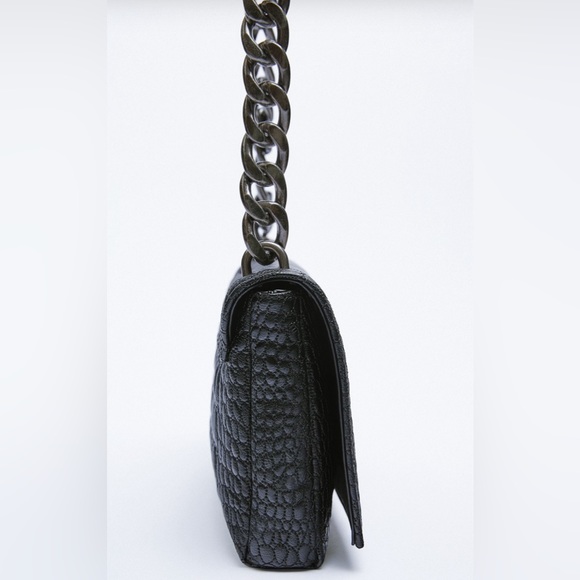 NWT RARE Zara Black Croc Embossed Faux Leather Shoulder Bag - Picture 5 of 17